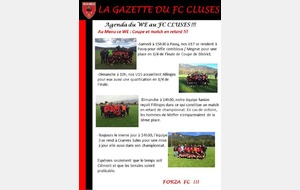 La Gazette du FC CLUSES AGENDA du 27 et 28 Février