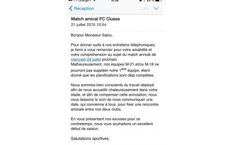 Le match contre le Servette annulé!!