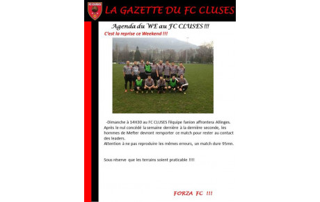 La Gazette du FC CLUSES AGENDA du 5 et 6 Mars