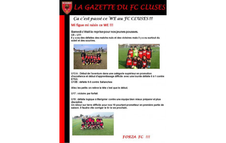 La Gazette du FC CLUSES WE du 12 et 13 Mars 2016