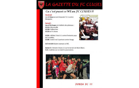 La Gazette du FC CLUSES WE 9 et 10 Avril  2016