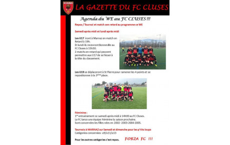 La Gazette du FC CLUSES AGENDA du WE 14 et 15 Mai 2016