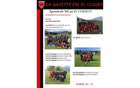 La Gazette du FC CLUSES AGENDA du WE 4 Juin 2016